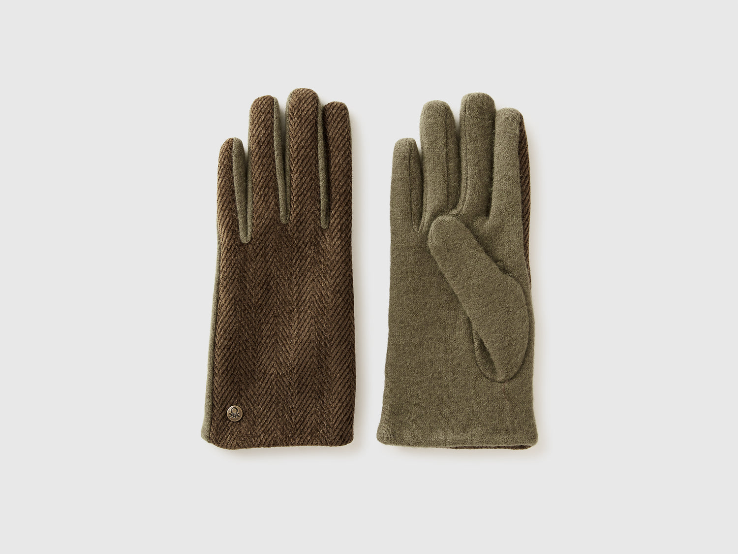 Guanti con trama a spina da donna verde militare | Benetton Outlet