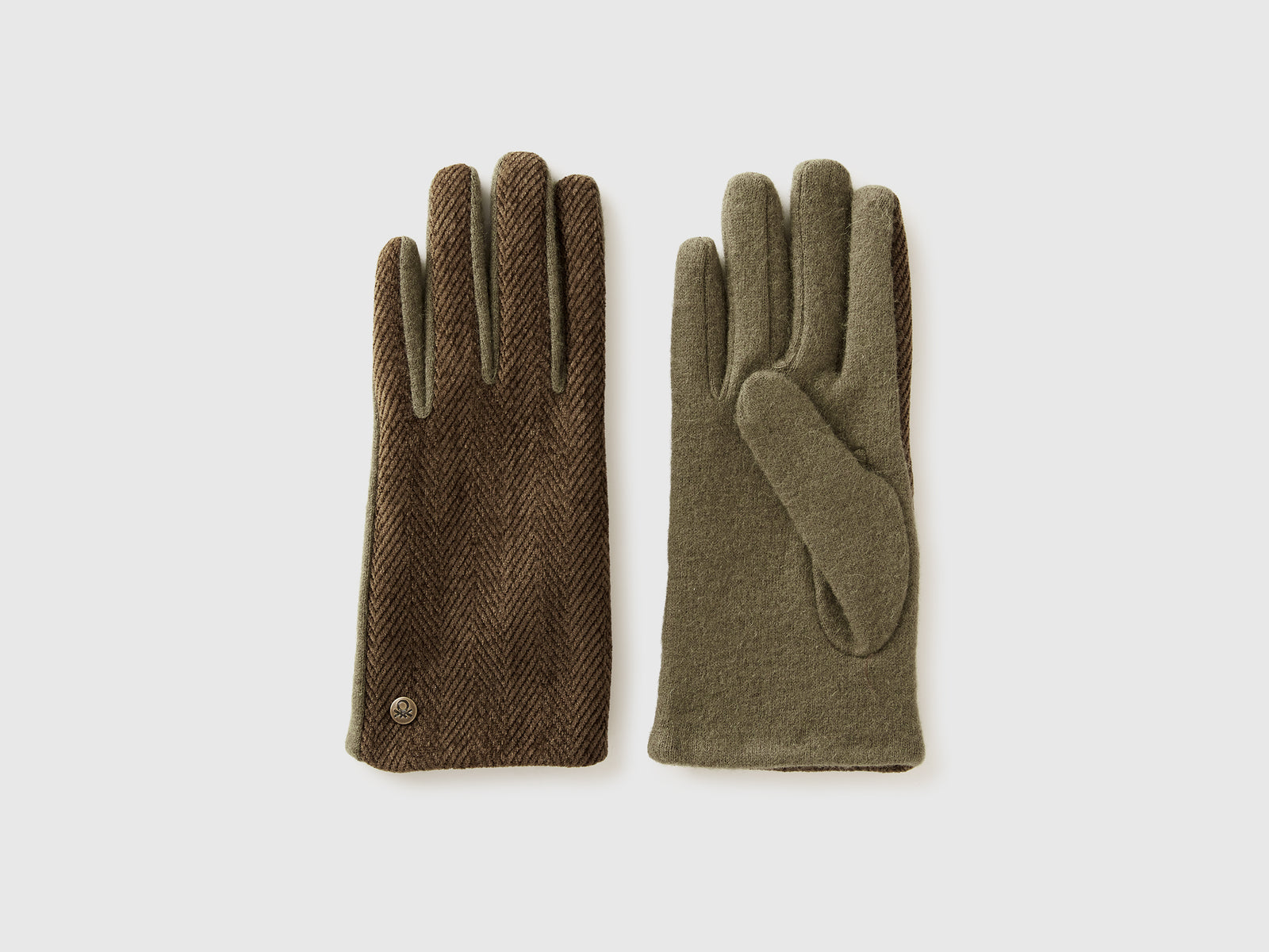 Guanti con trama a spina da donna verde militare | Benetton Outlet