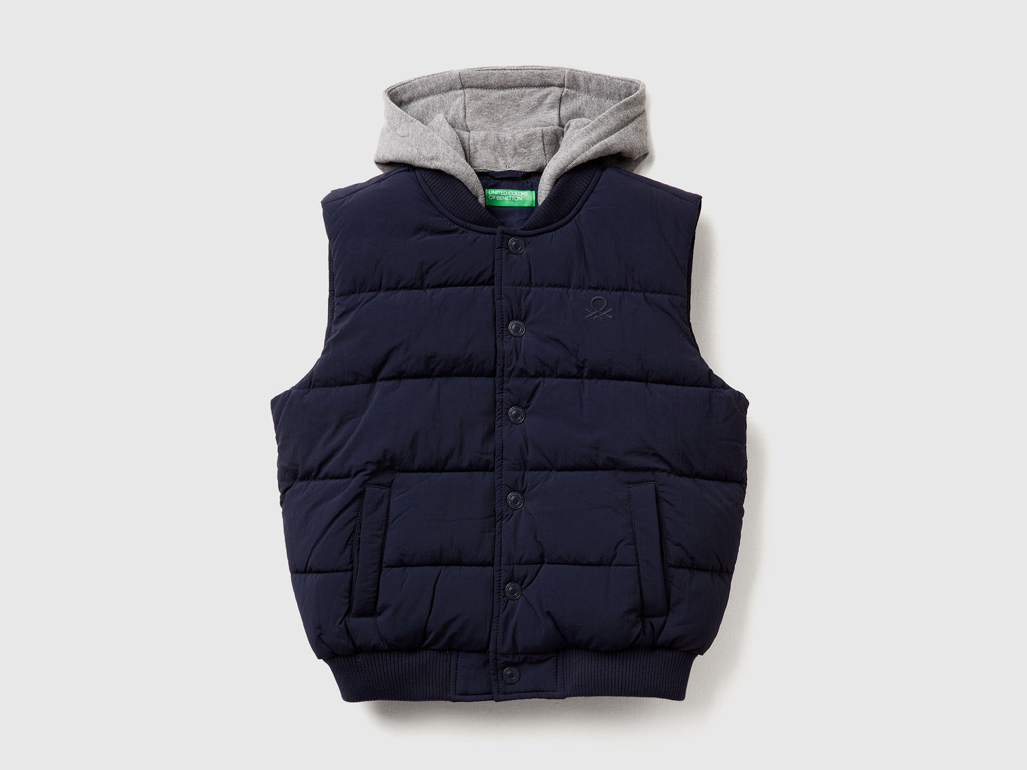 Gilet imbottito con cappuccio staccabile da bambino blu scuro | Benetton Outlet