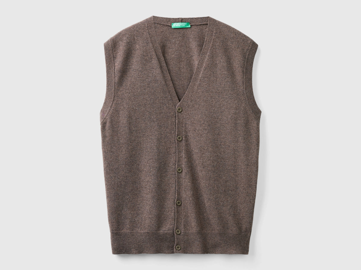 Gilet marrone in pura lana Merino