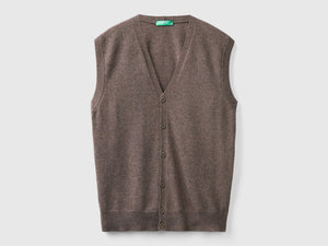 Gilet marrone in pura lana Merino
