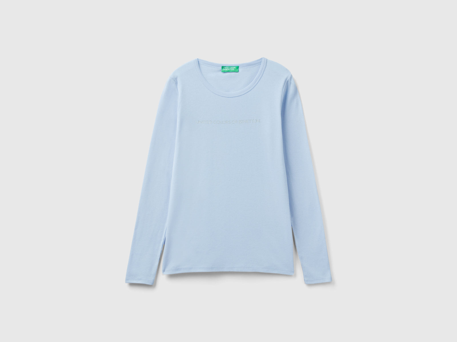 T-shirt a manica lunga 100% cotone da donna celeste | Benetton Outlet