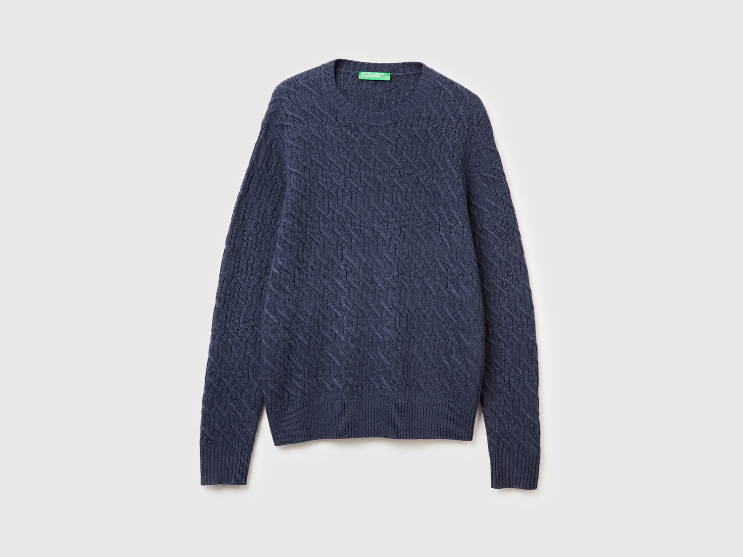 Maglia a trecce in misto cashmere da uomo blu | Benetton Outlet