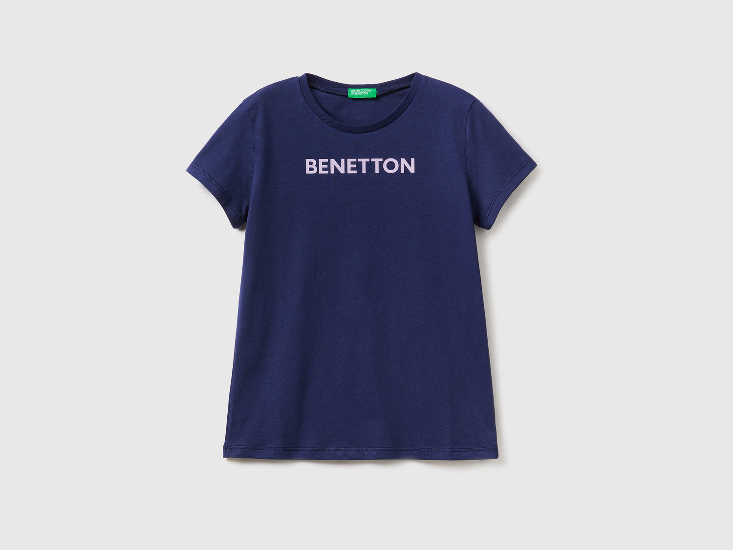 Maglietta con logo 100% cotone da bambina blu scuro | Benetton Outlet