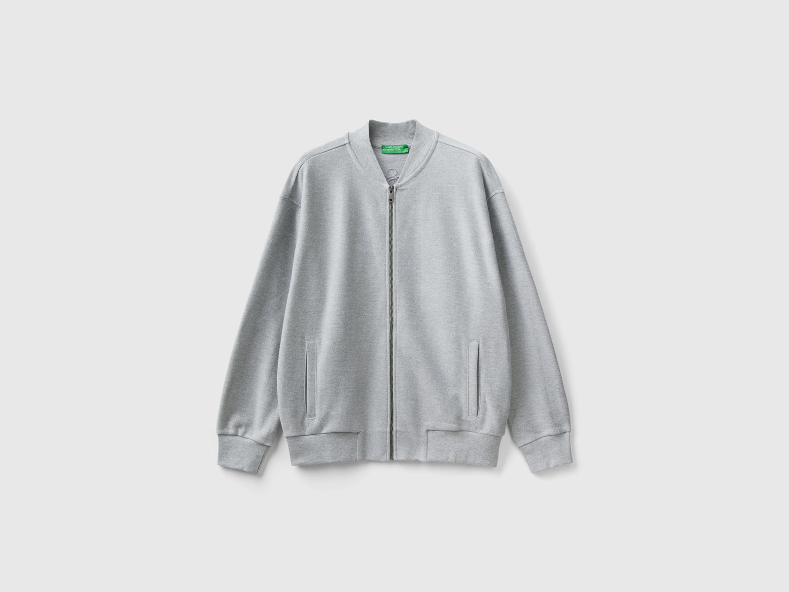 Bomber in felpa con zip da uomo grigio chiaro | Benetton Outlet