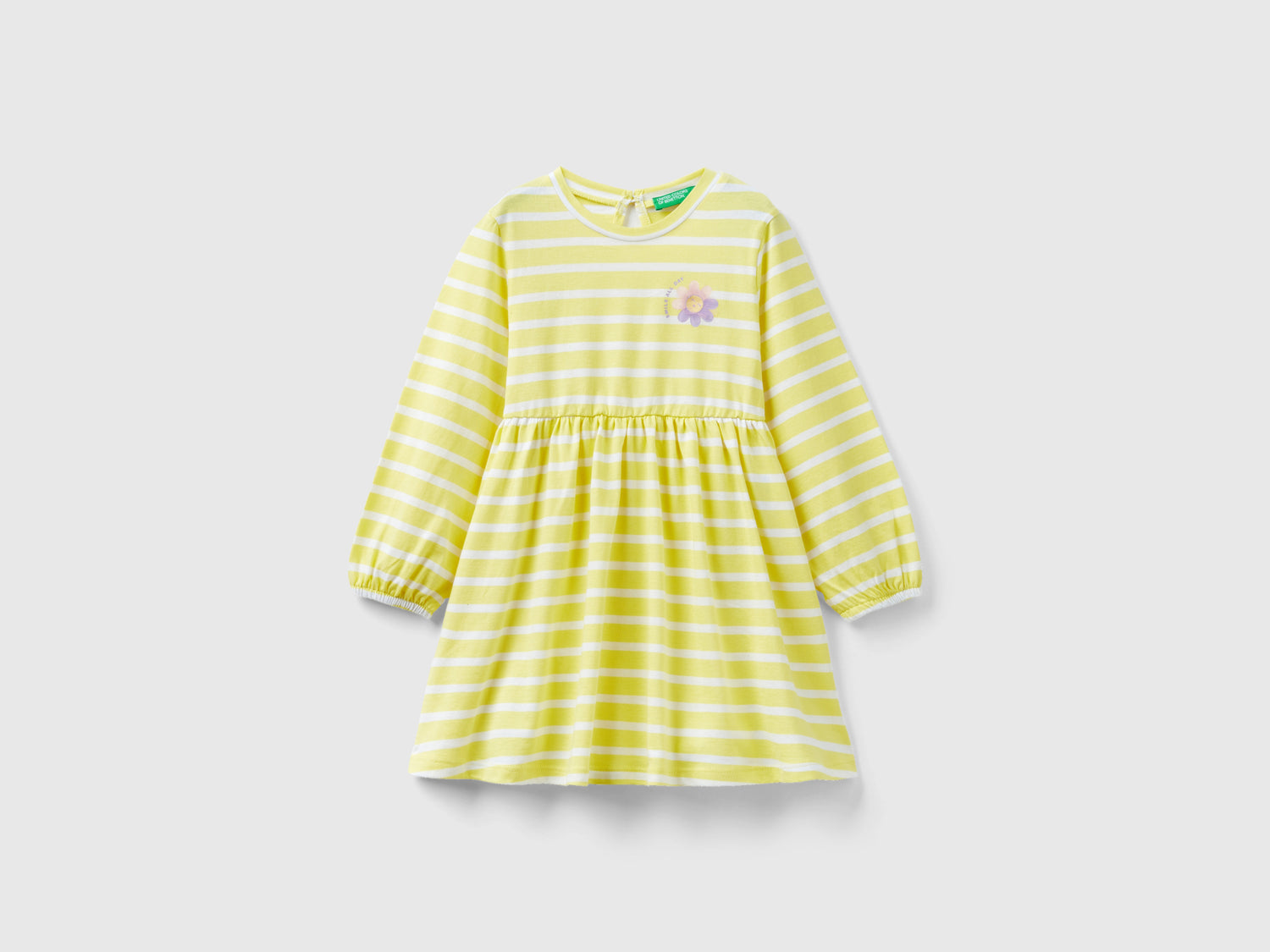 Abito a righe in puro cotone da bimba giallo | Benetton Outlet