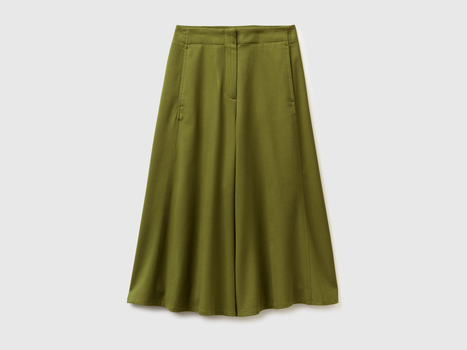 Pantaloni ampi cropped da donna verde militare | Benetton Outlet