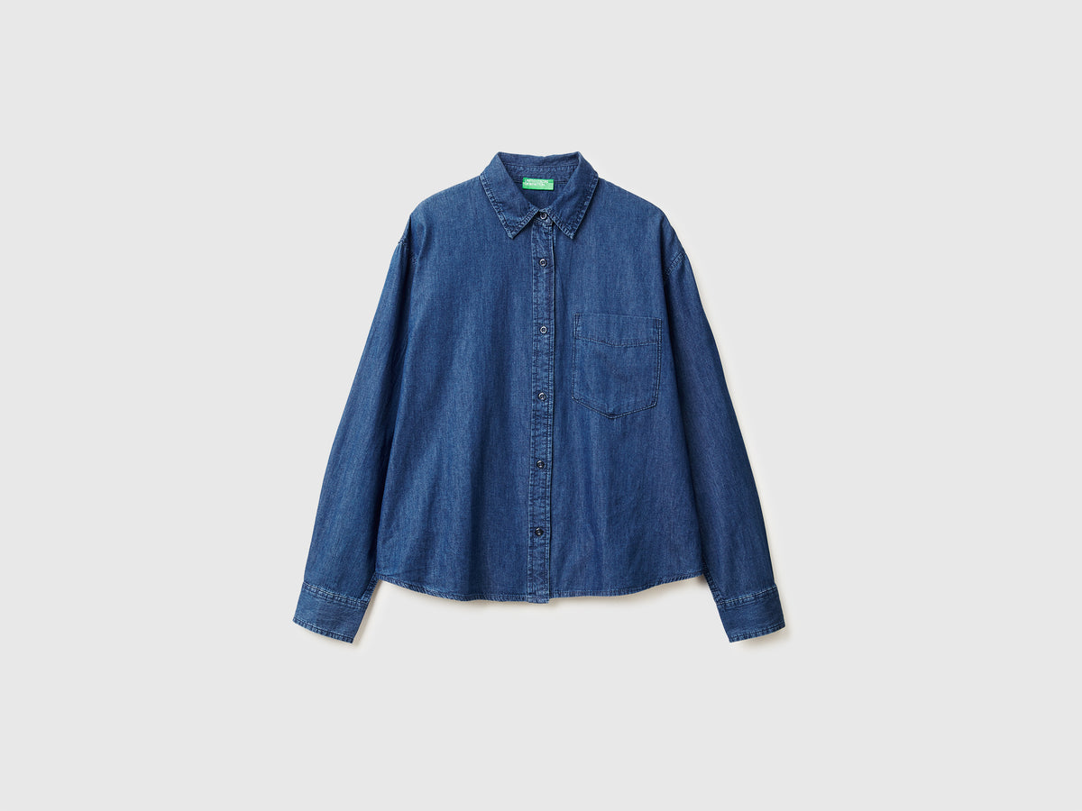 Camicia cropped in chambray