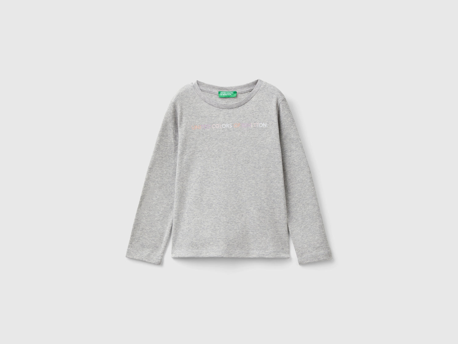 T-shirt con stampa glitter in cotone bio da bimba grigio chiaro | Benetton Outlet