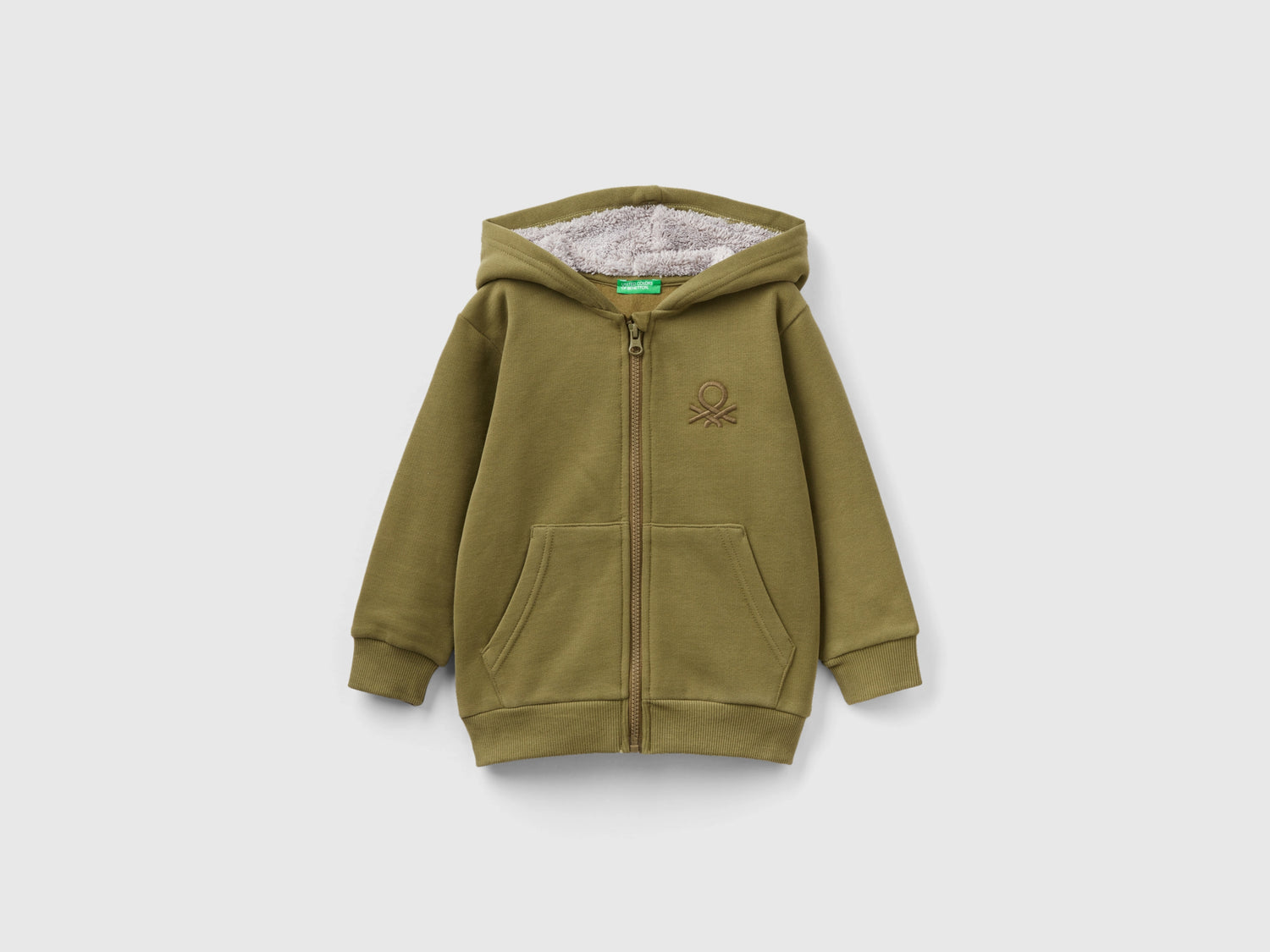 Felpa con cappuccio foderato da bimbo verde militare | Benetton Outlet