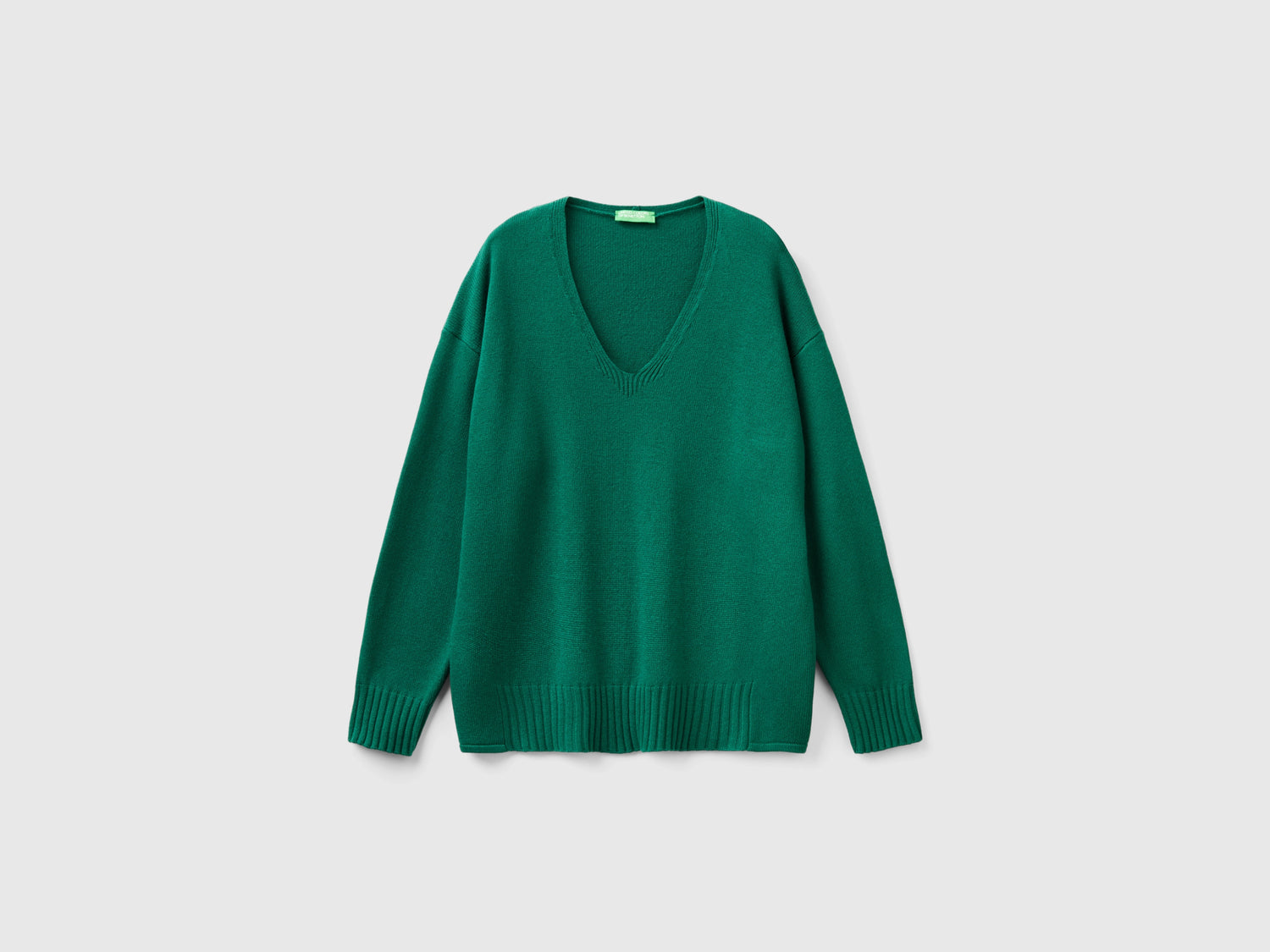 Maglia scollo a V in misto lana da donna verde scuro | Benetton Outlet