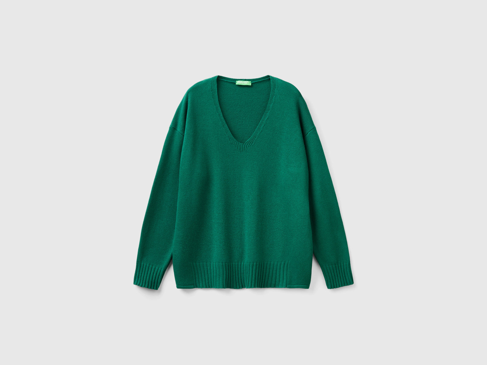 Maglia scollo a V in misto lana da donna verde scuro | Benetton Outlet