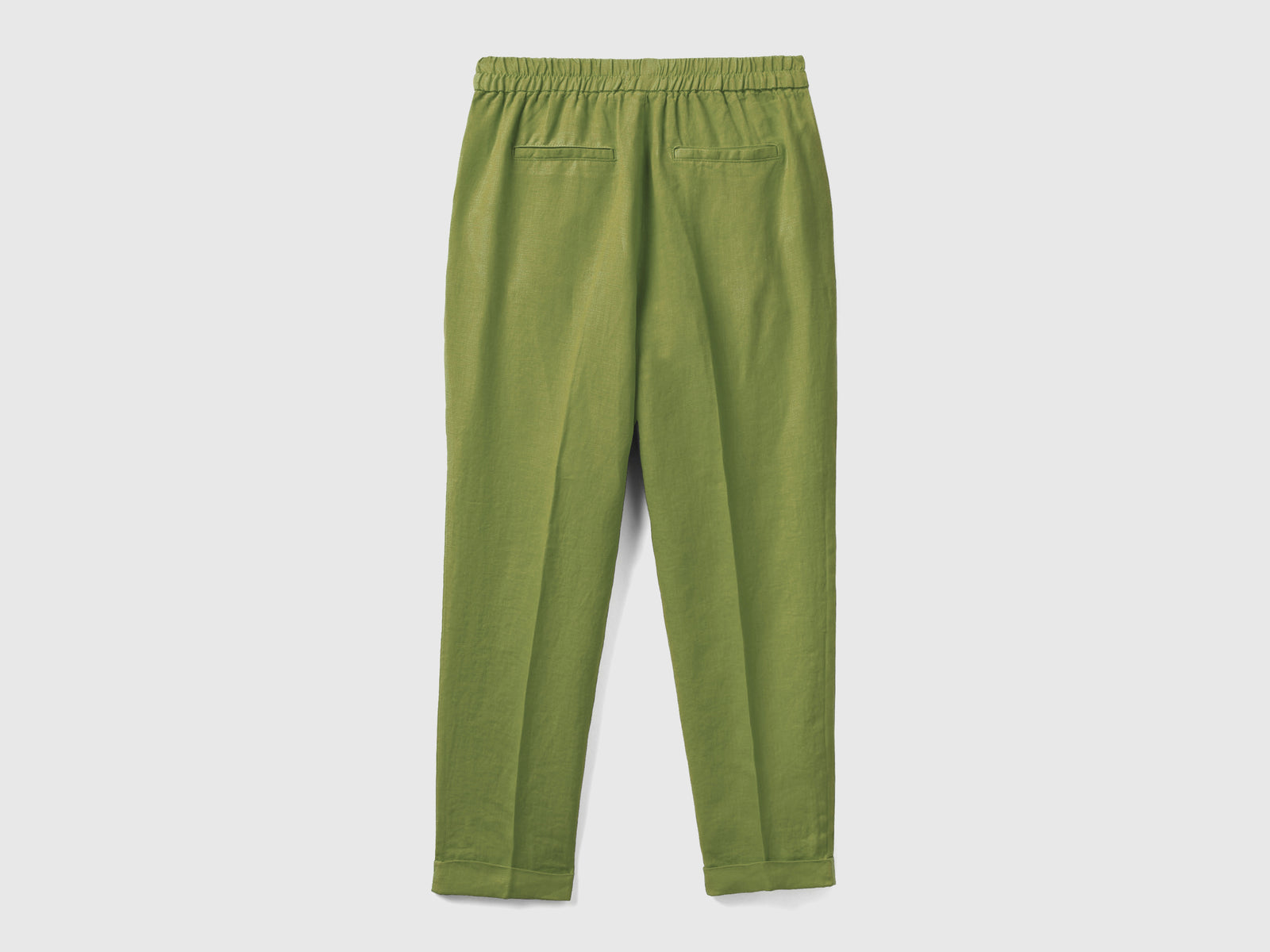 Pantaloni lunghi in puro lino con taglio cropped e gamba affusolata da donna verde 2 | Benetton Outlet