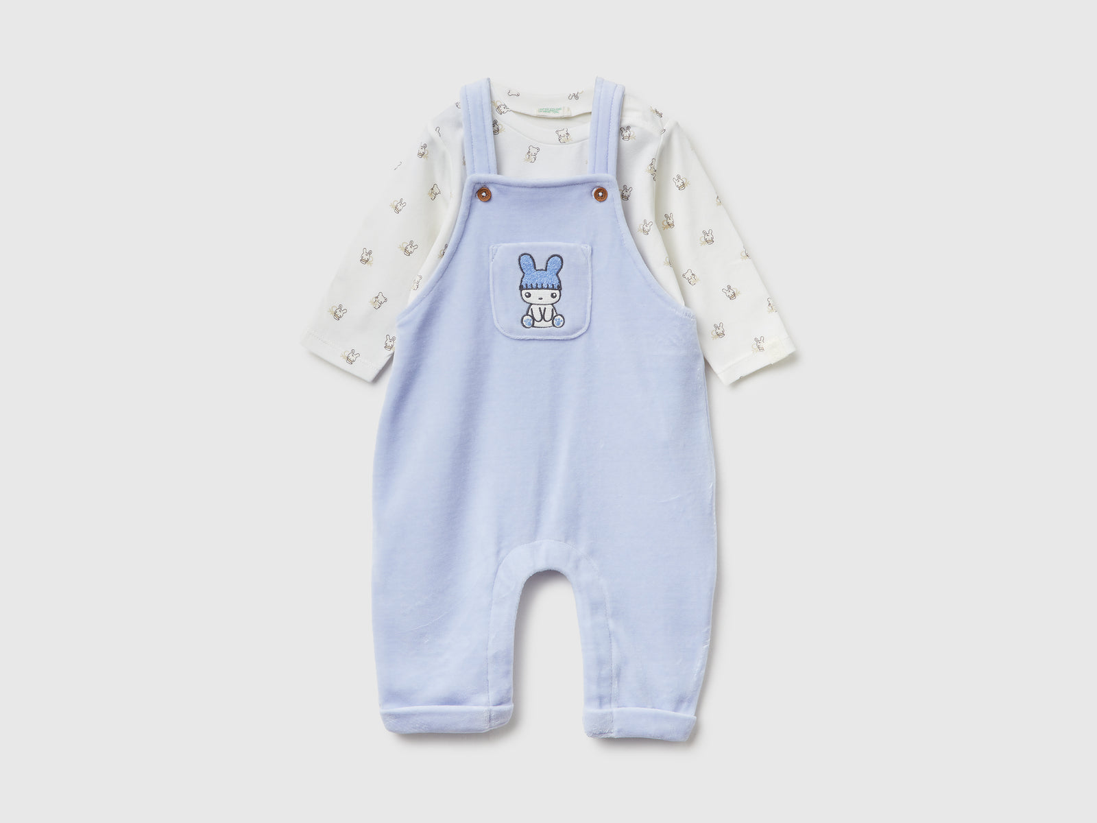 Set t-shirt e salopette in cotone da neonato celeste | Benetton Outlet