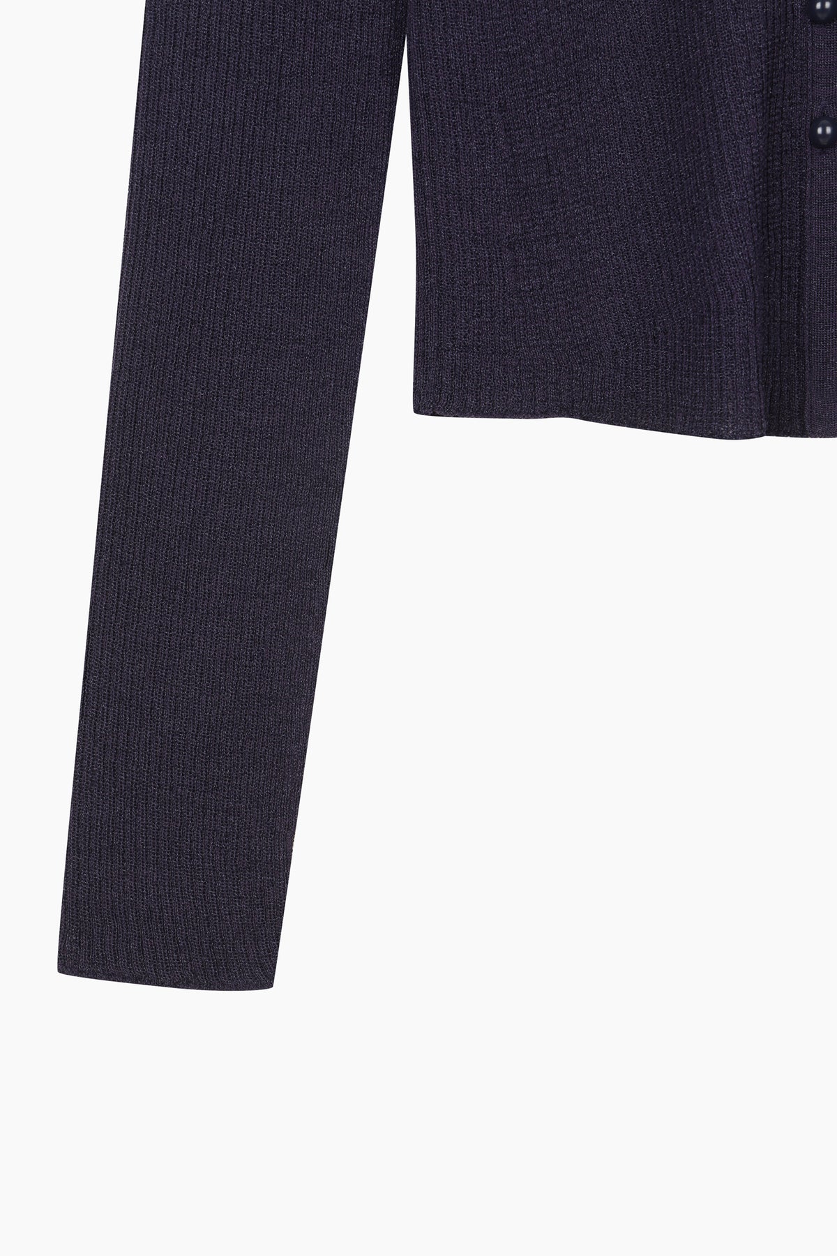 Cardigan blu con bottoni a perla