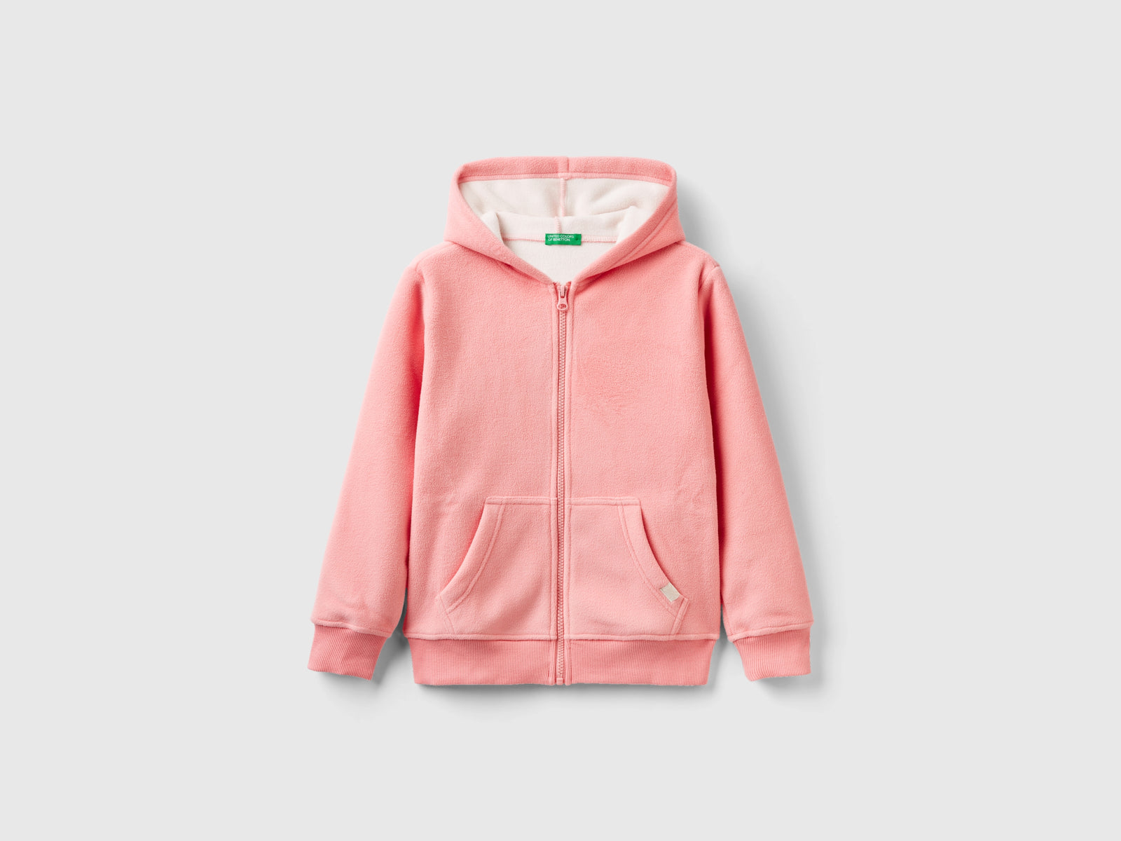 Felpa in pile con cappuccio da bambino rosa | Benetton Outlet