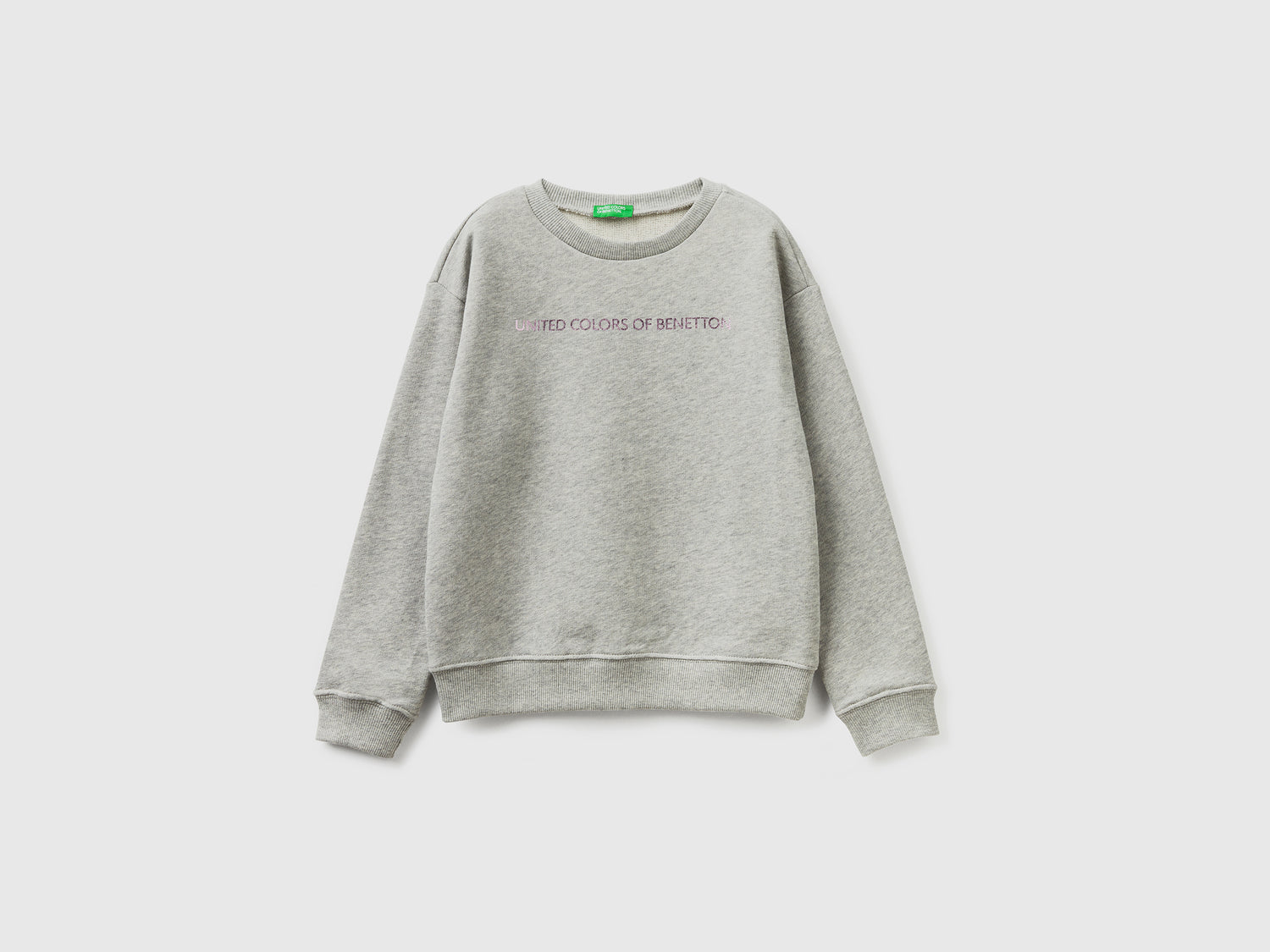 Felpa 100% cotone con logo da bambina grigio chiaro | Benetton Outlet