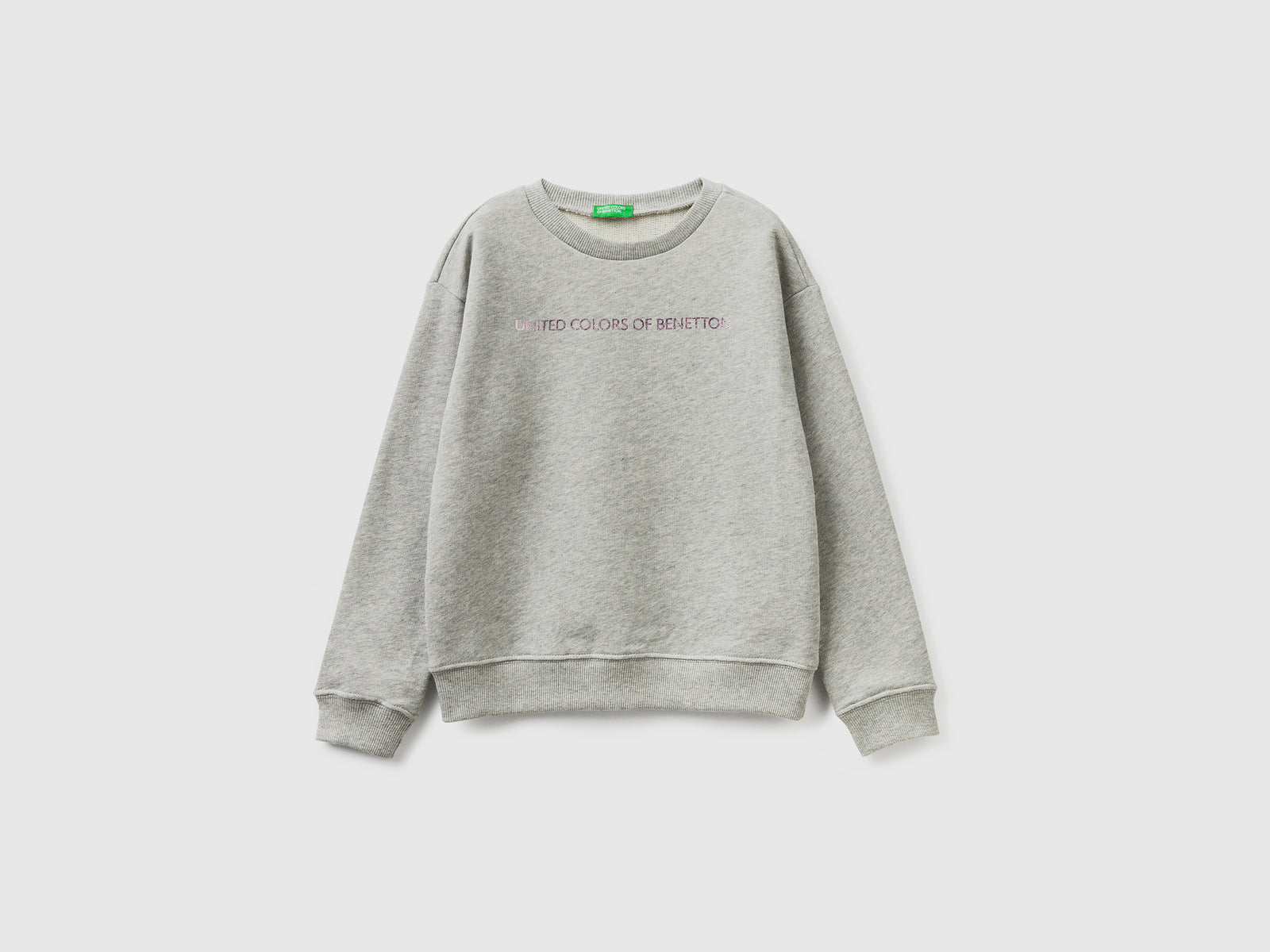 Felpa 100% cotone con logo da bambina grigio chiaro | Benetton Outlet