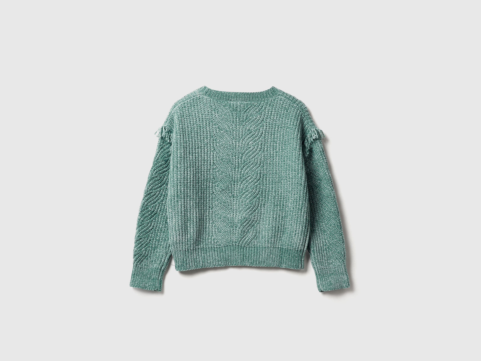 Maglione in ciniglia con frange da bambina verde acqua 2 | Benetton Outlet