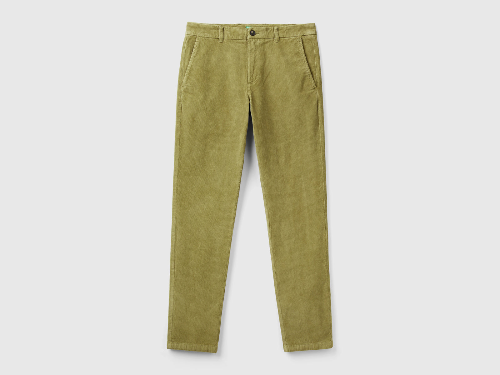 Pantaloni slim fit in velluto stretch da uomo verde militare | Benetton Outlet