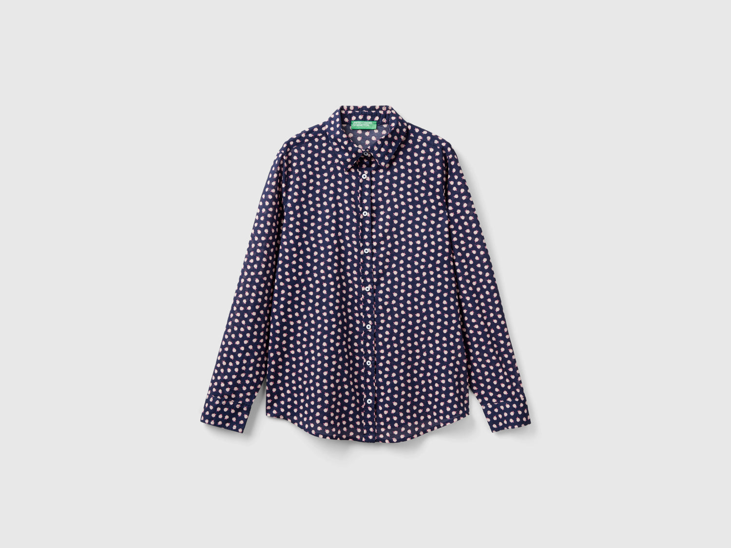 Camicia fantasia 100% cotone da donna blu scuro | Benetton Outlet