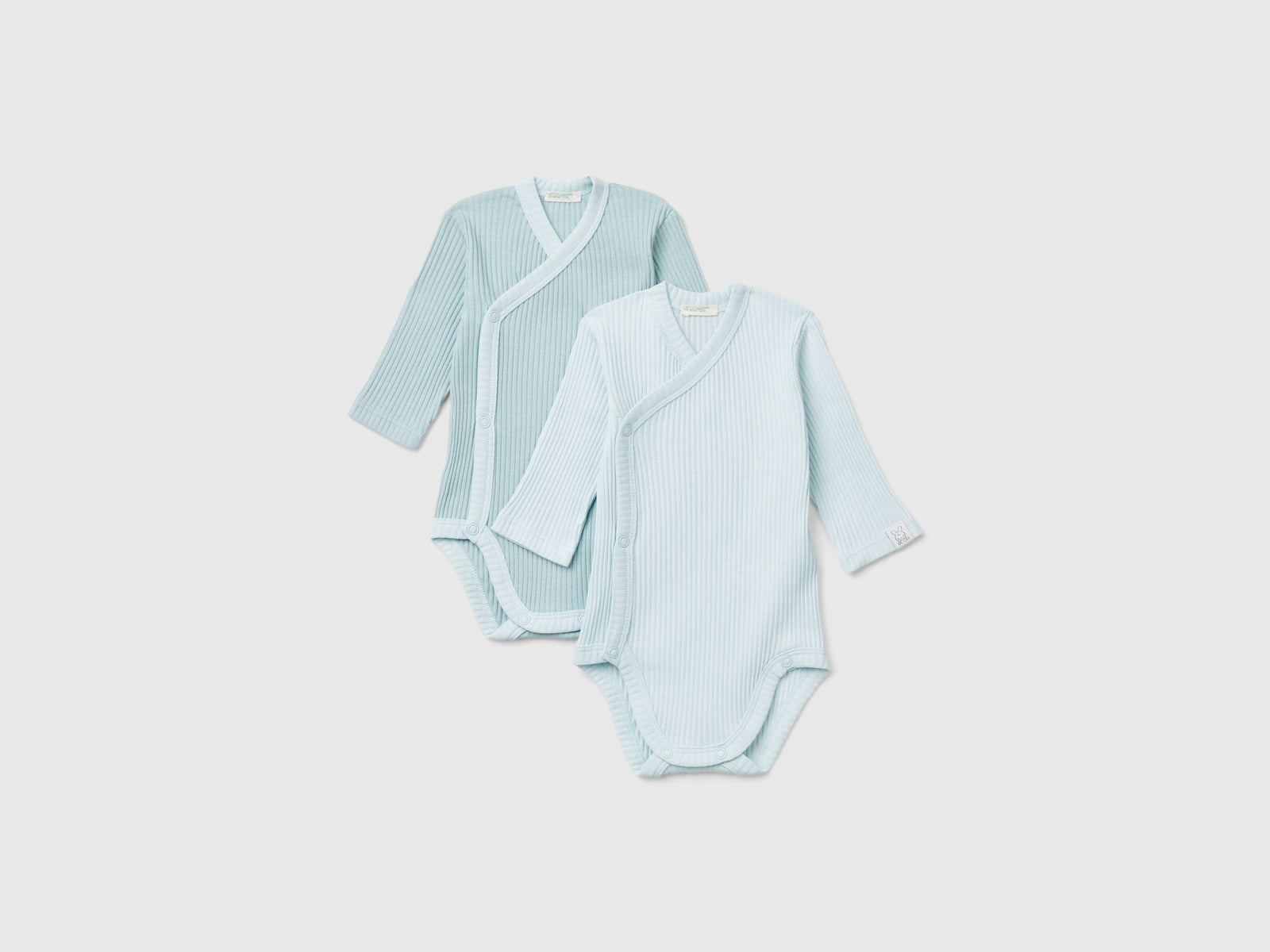 Due body manica lunga a costine da neonato verde acqua | Benetton Outlet