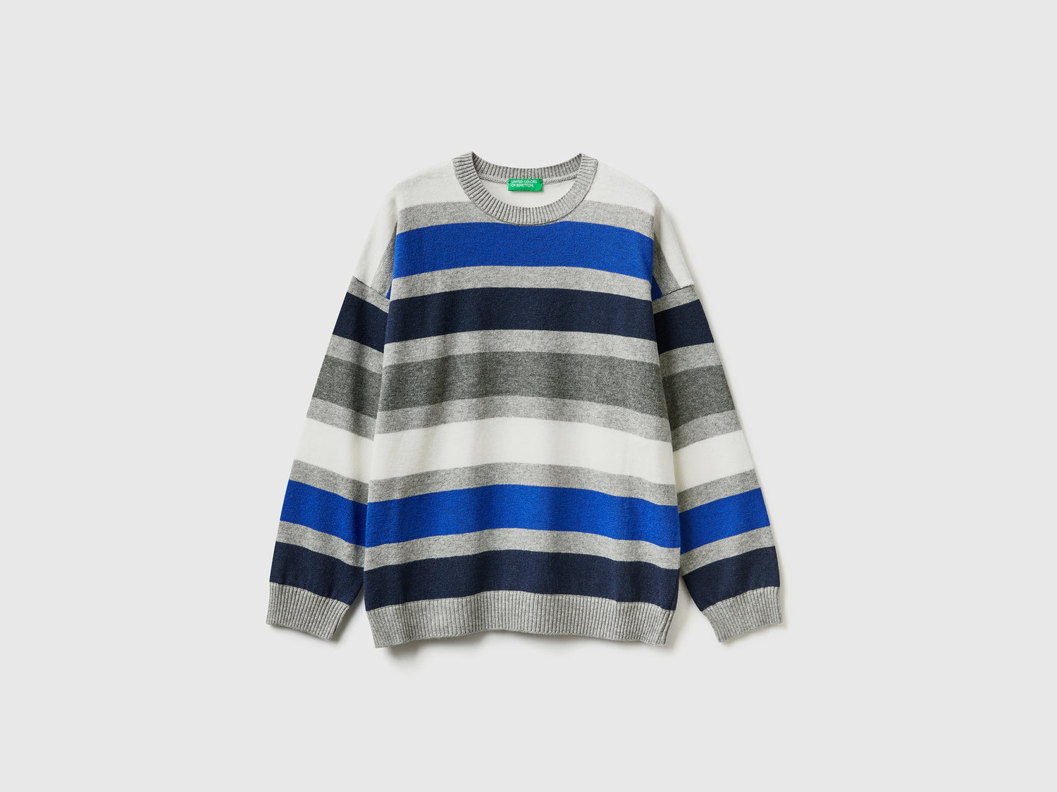 Maglia a righe in misto cotone e lana da bambino grigio chiaro | Benetton Outlet
