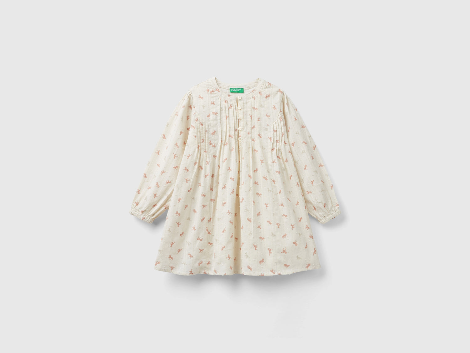 Abito leggero con stampa cavalli da bimba bianco panna | Benetton Outlet