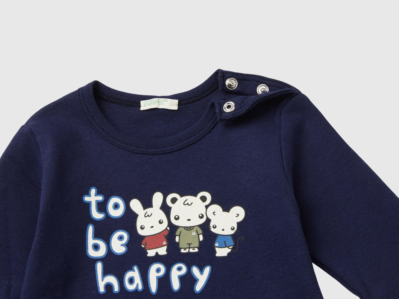T-shirt manica lunga 100% cotone bio da neonato blu scuro 3 | Benetton Outlet