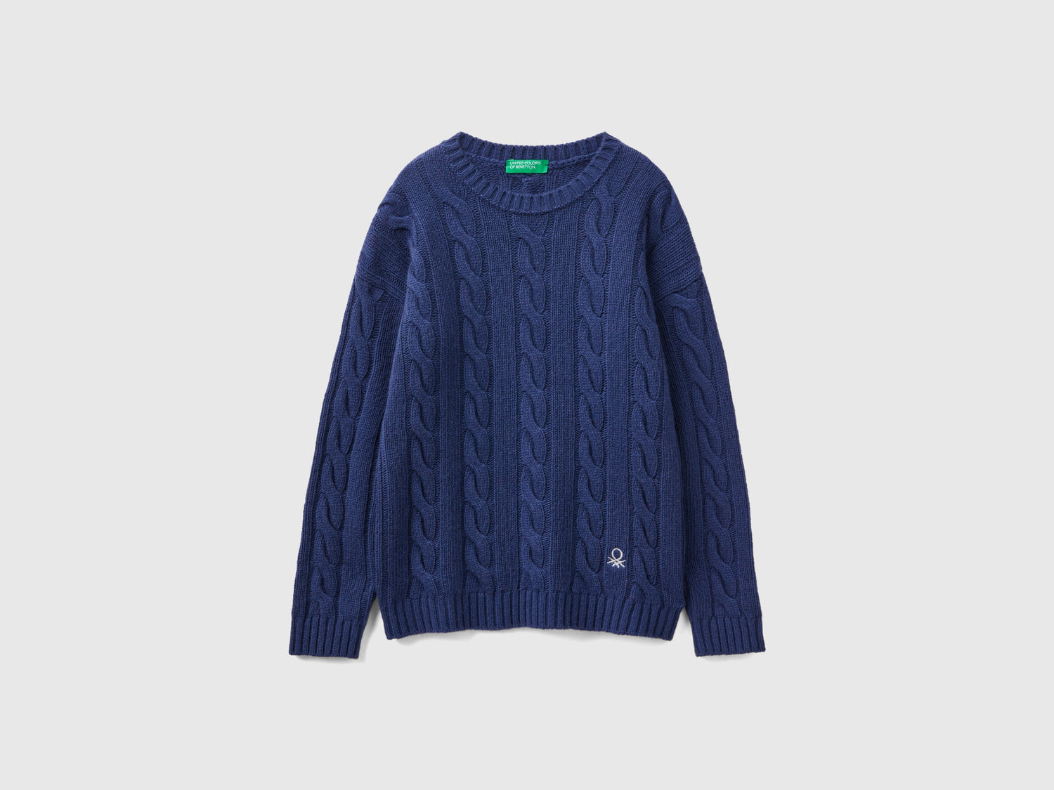 Maglia con trecce in misto lana da bambino blu scuro | Benetton Outlet