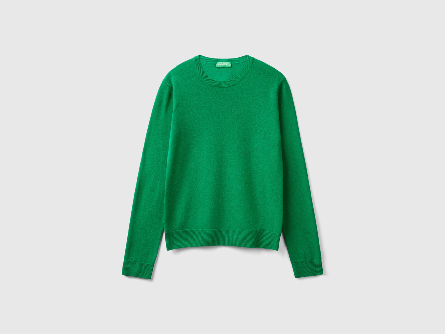 Maglia girocollo in lana Merino da donna verde | Benetton Outlet