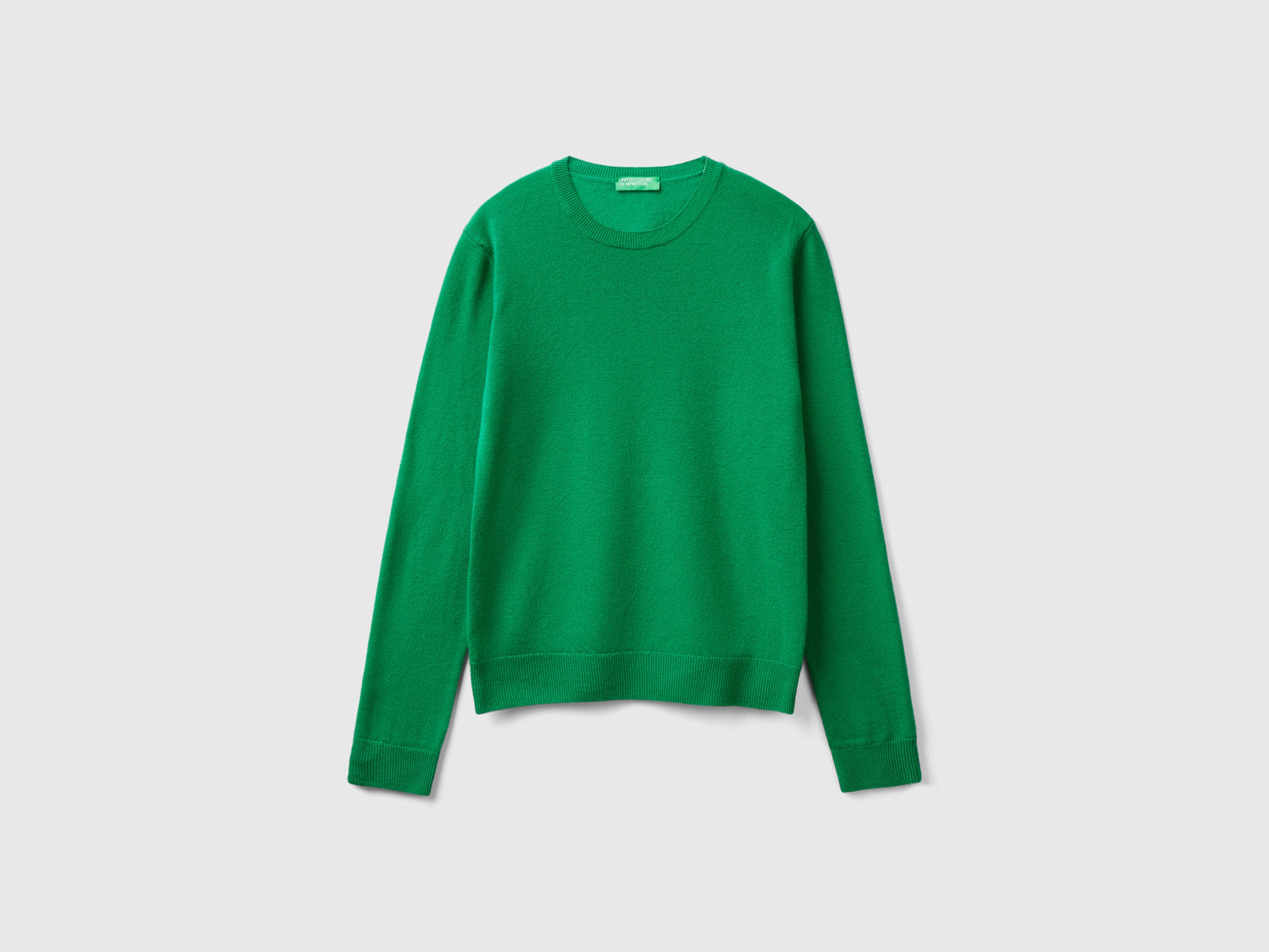 Maglia girocollo in lana Merino da donna verde | Benetton Outlet