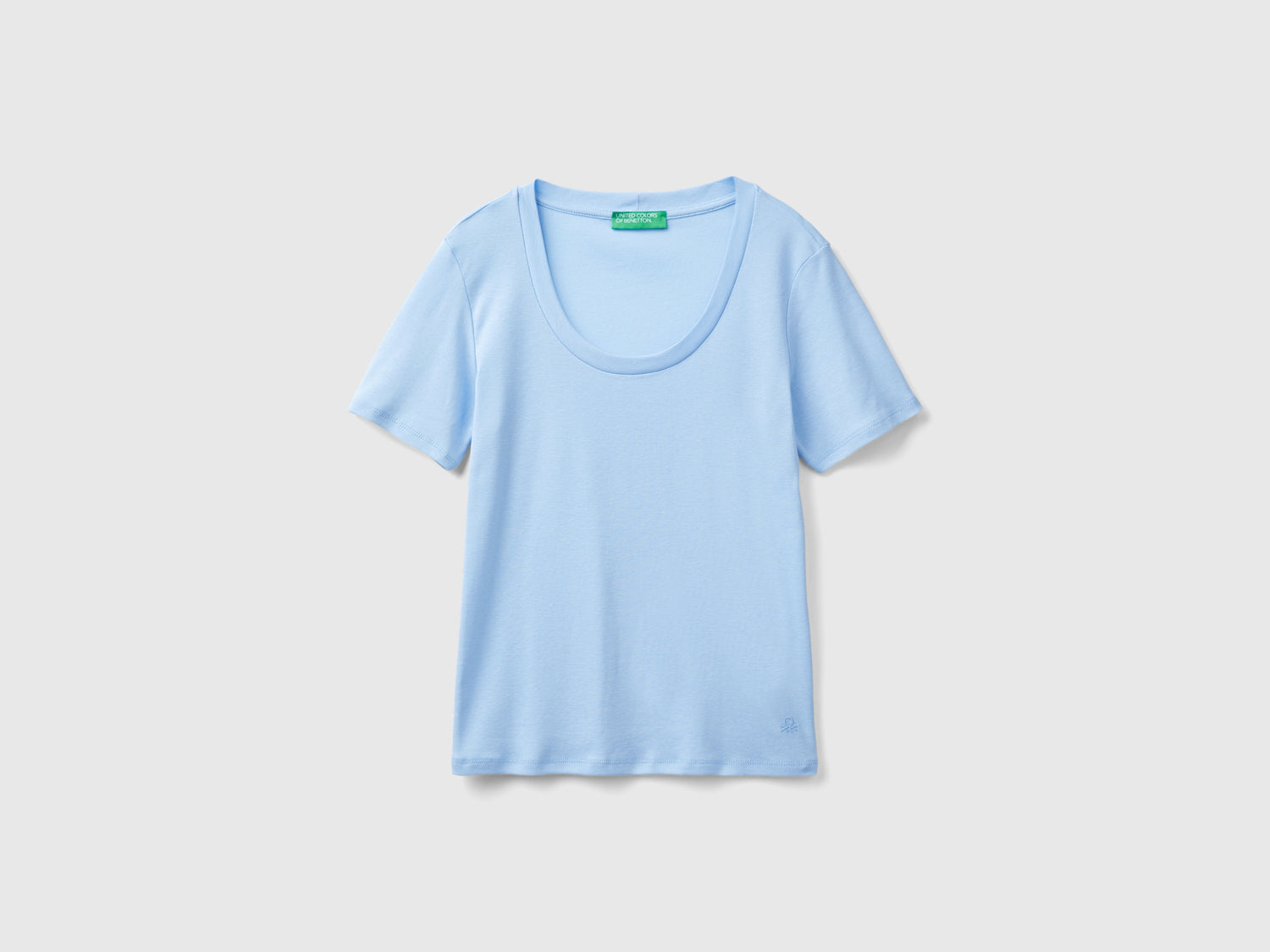 T-shirt manica corta in cotone a fibra lunga da donna azzurro | Benetton Outlet