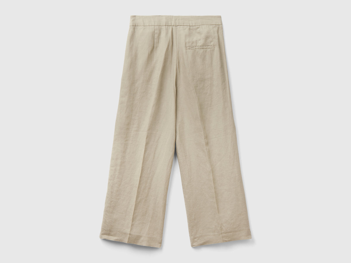 Pantaloni cropped in puro lino