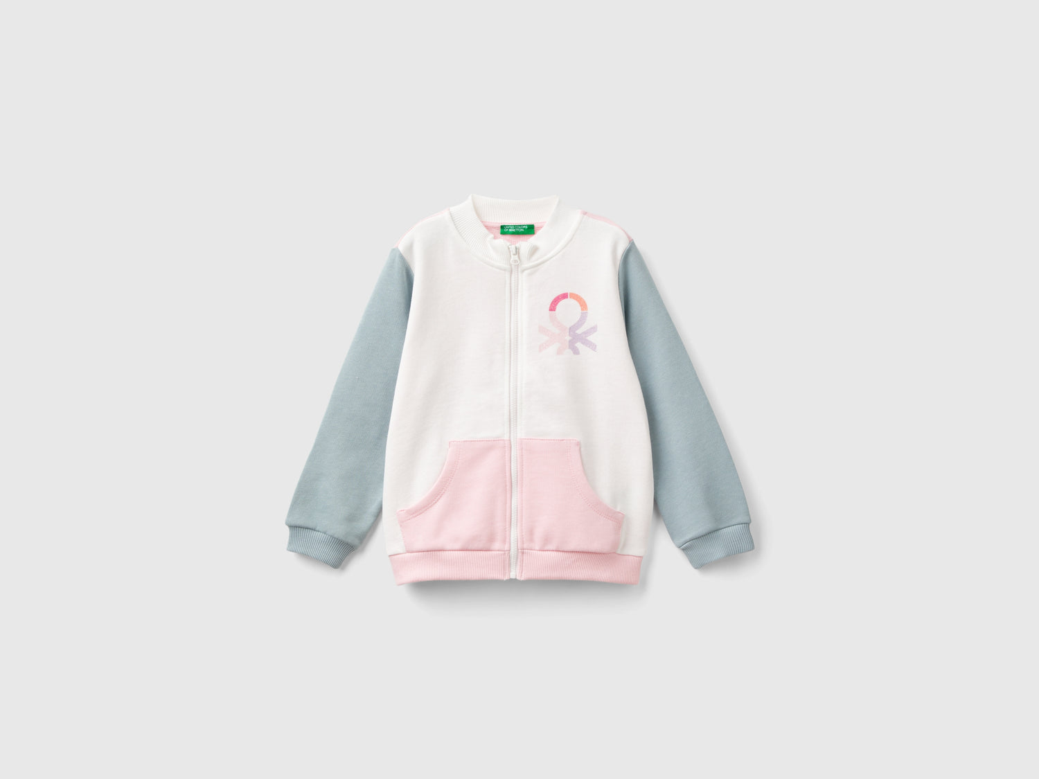 Felpa con zip in cotone bio da bimba multi-color | Benetton Outlet