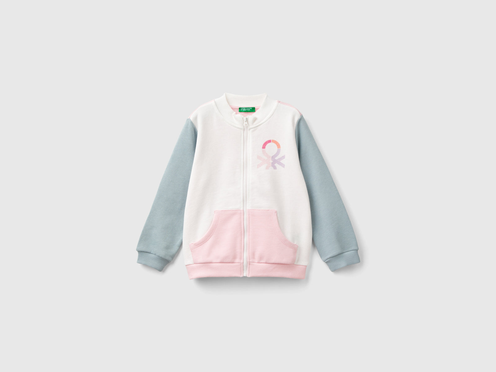 Felpa con zip in cotone bio da bimba multi-color | Benetton Outlet