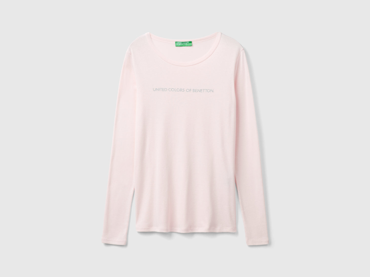 T-shirt a manica lunga 100% cotone da donna rosa pastello | Benetton Outlet