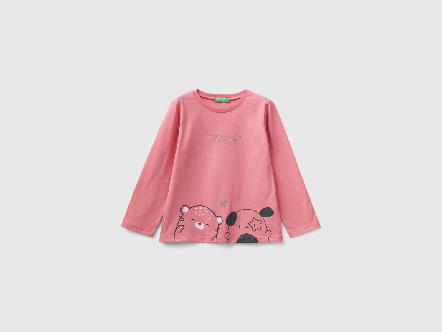 T-shirt con stampa glitter da bimba rosa | Benetton Outlet
