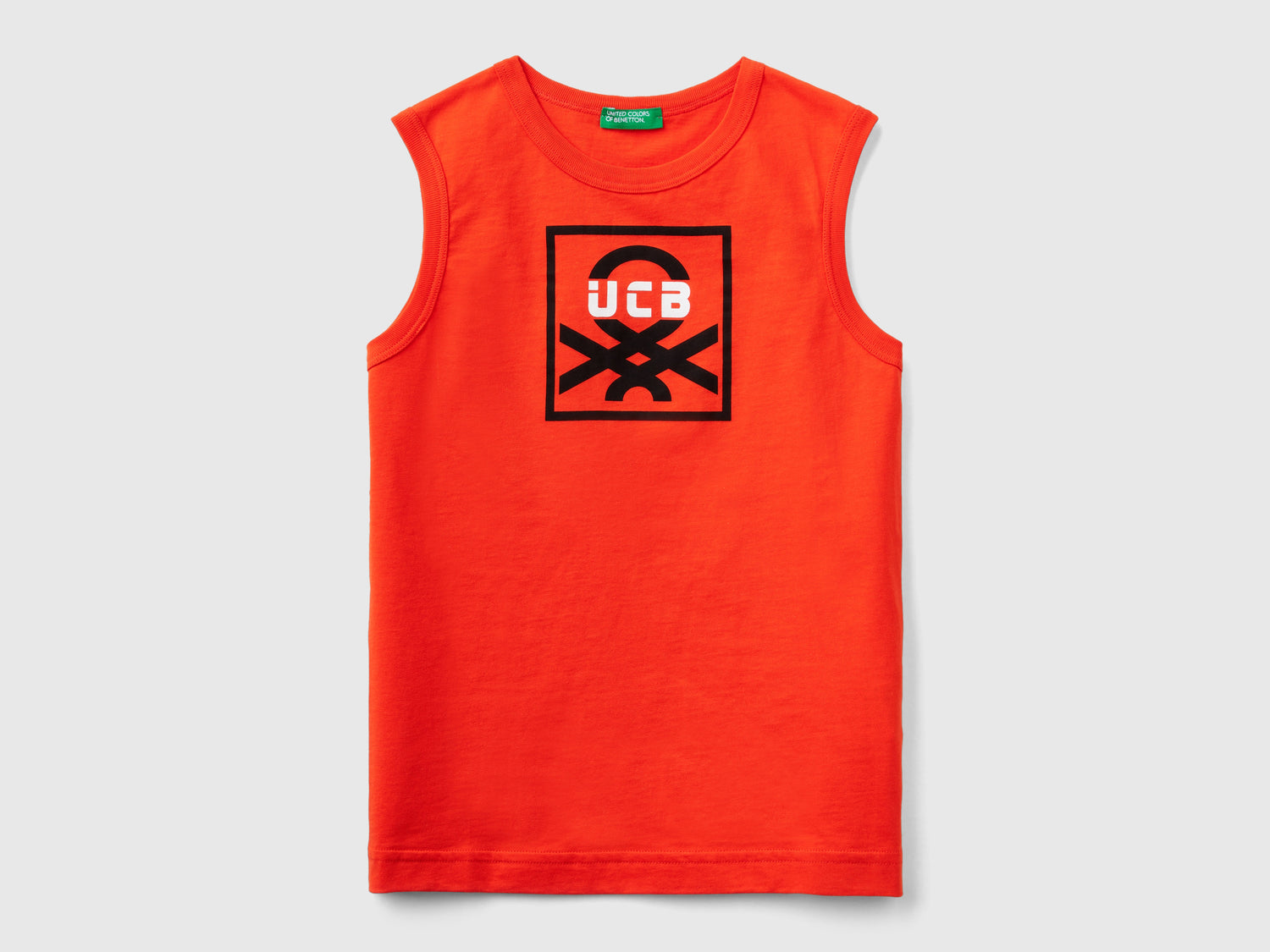 Canotta 100% cotone bio con logo da bambino rosso corallo | Benetton Outlet