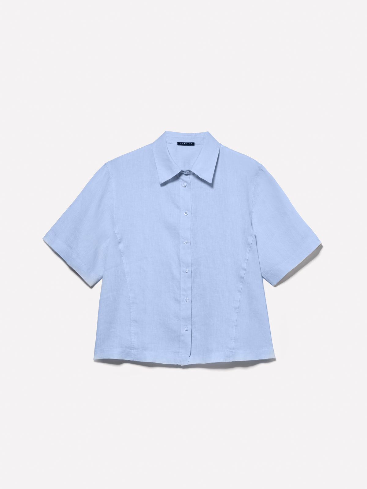 Camicia azzurra a maniche corte in 100% lino