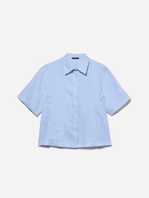 Camicia azzurra a maniche corte in 100% lino