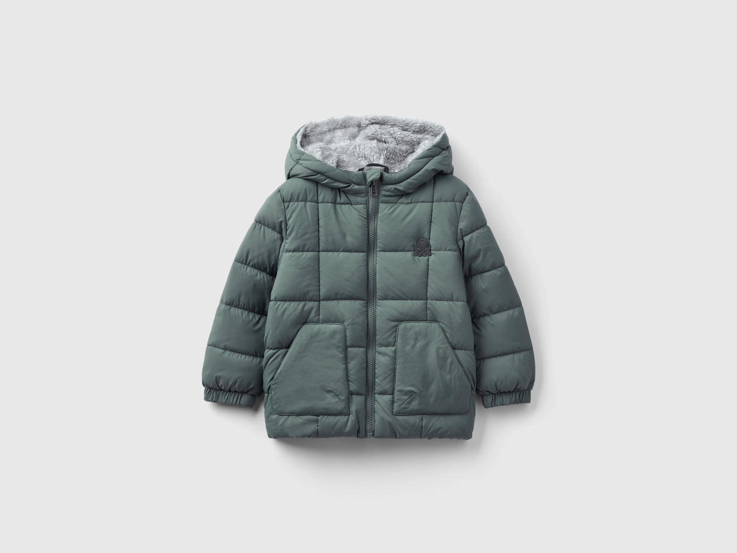 Giubbotto con interno orsetto da bimbo grigio scuro | Benetton Outlet