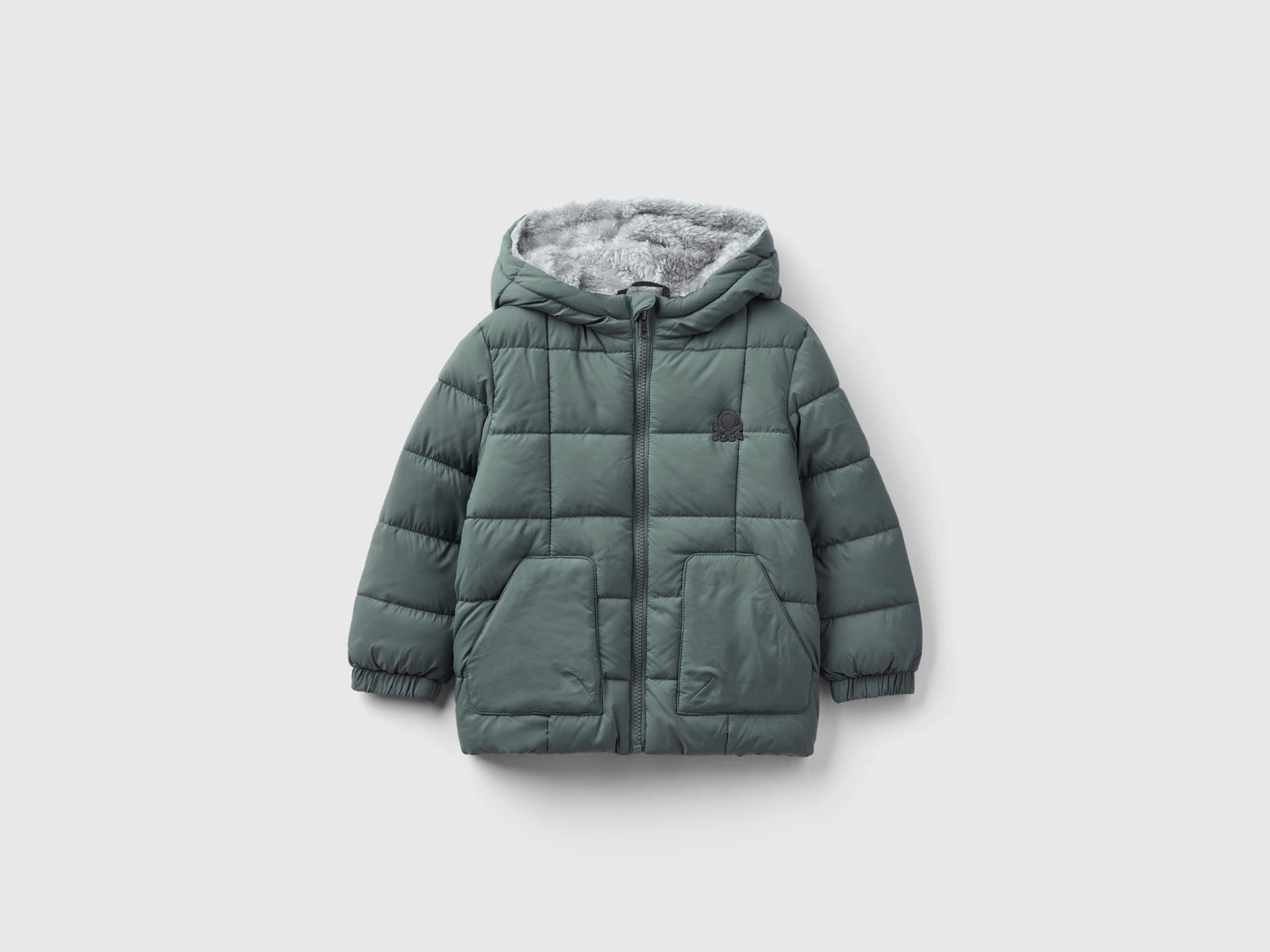 Giubbotto con interno orsetto da bimbo grigio scuro | Benetton Outlet