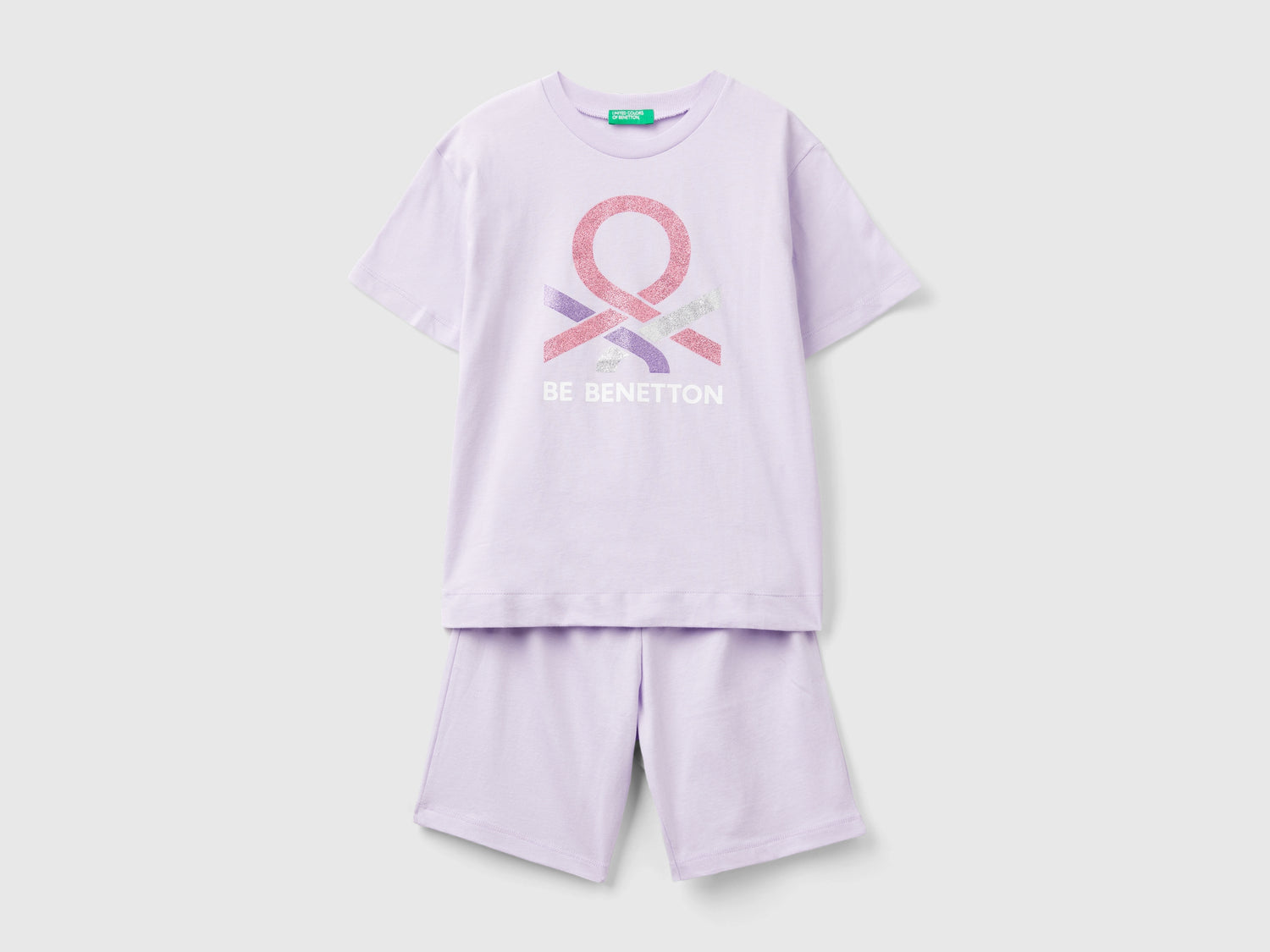 Pigiama corto con logo glitter da bambino lilla | Benetton Outlet
