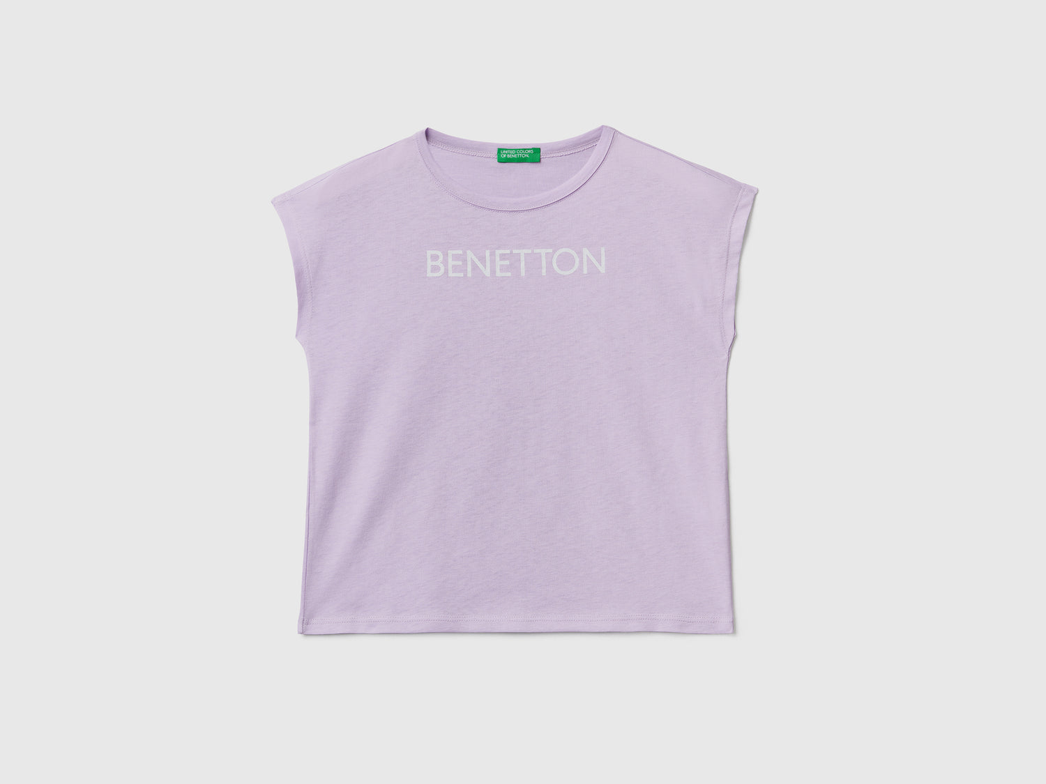 Maglietta girocollo a manica corta in puro cotone da bambina lilla | Benetton Outlet