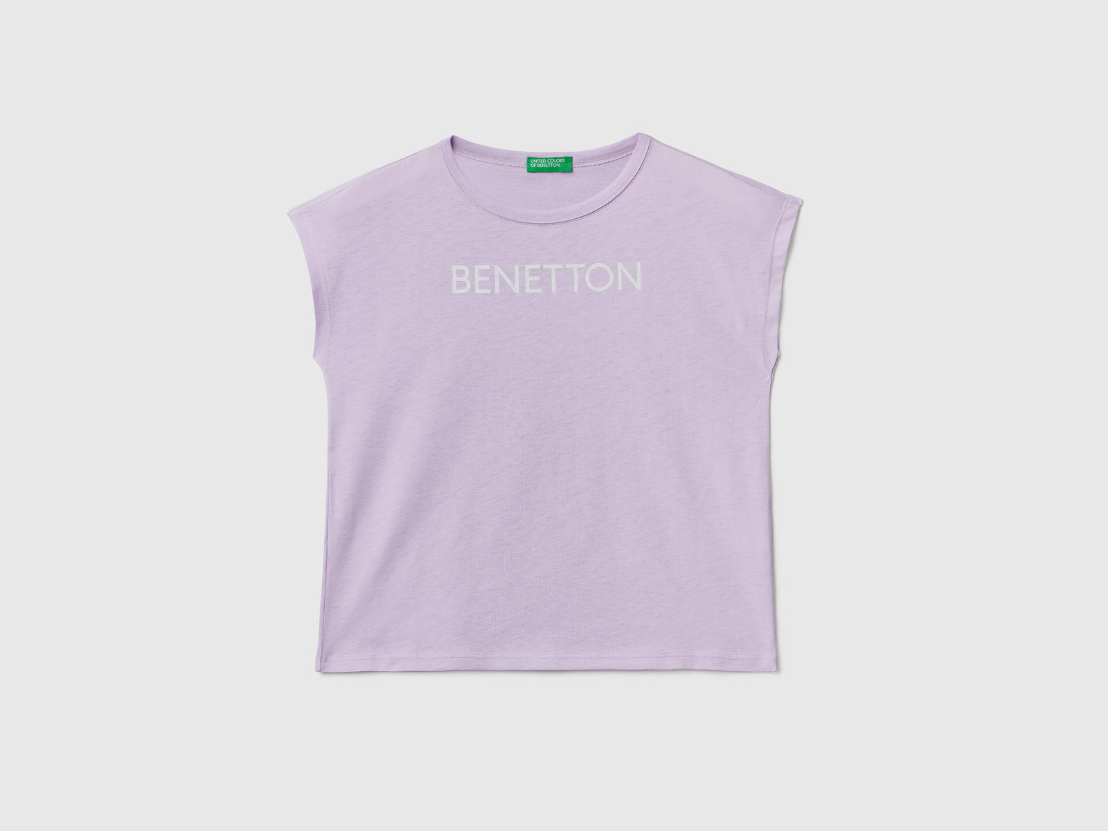 Maglietta girocollo a manica corta in puro cotone da bambina lilla | Benetton Outlet