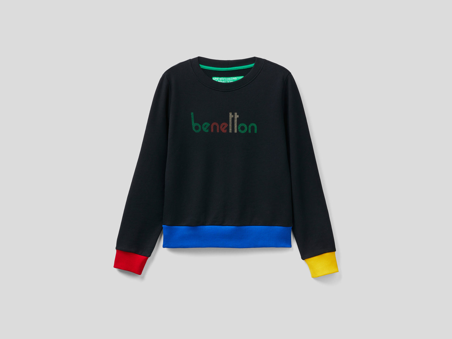 Felpa 100% cotone con stampa logo da donna nero | Benetton Outlet