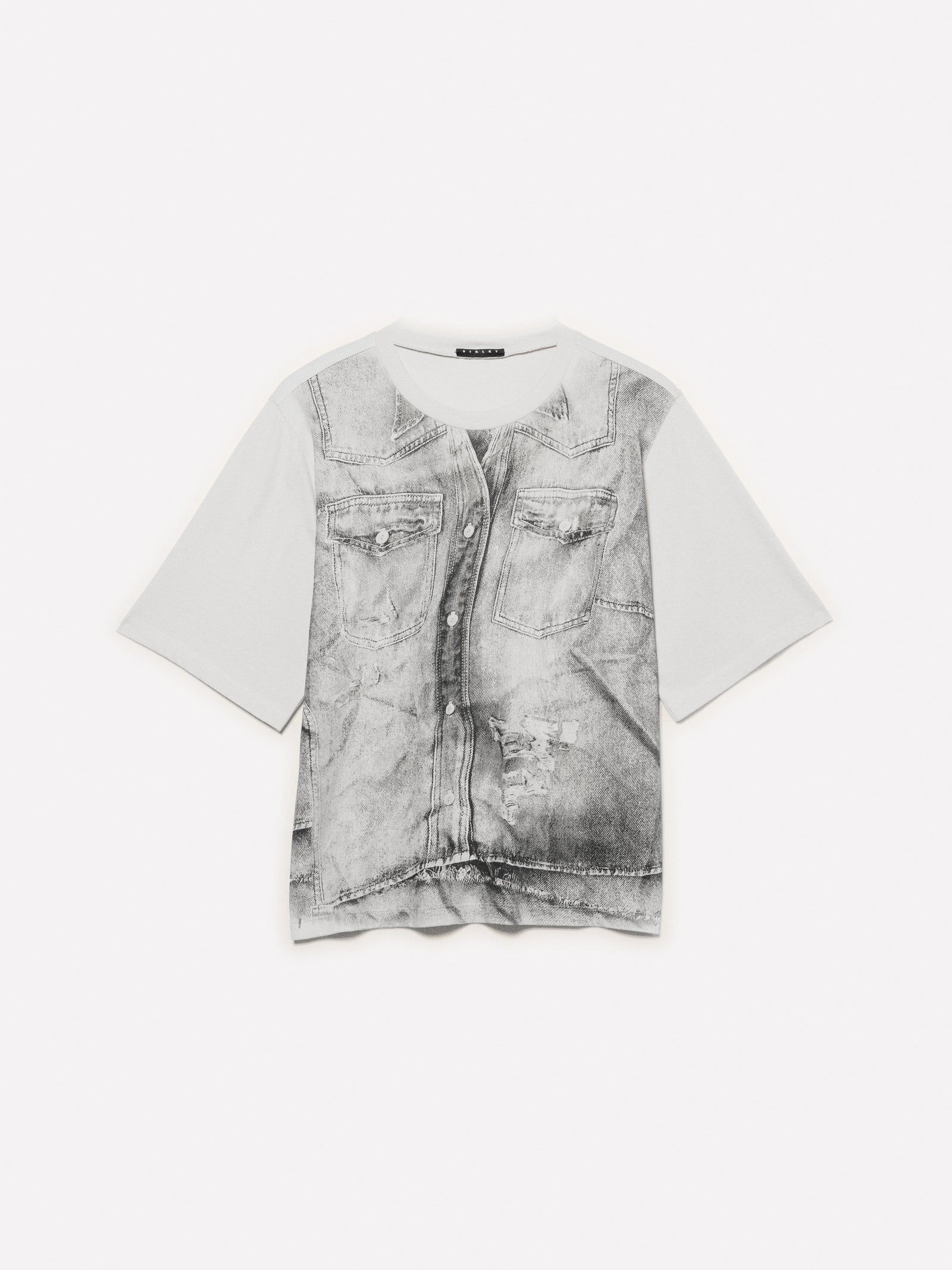 T-shirt con stampa effetto denim da donna tortora | Sisley Outlet