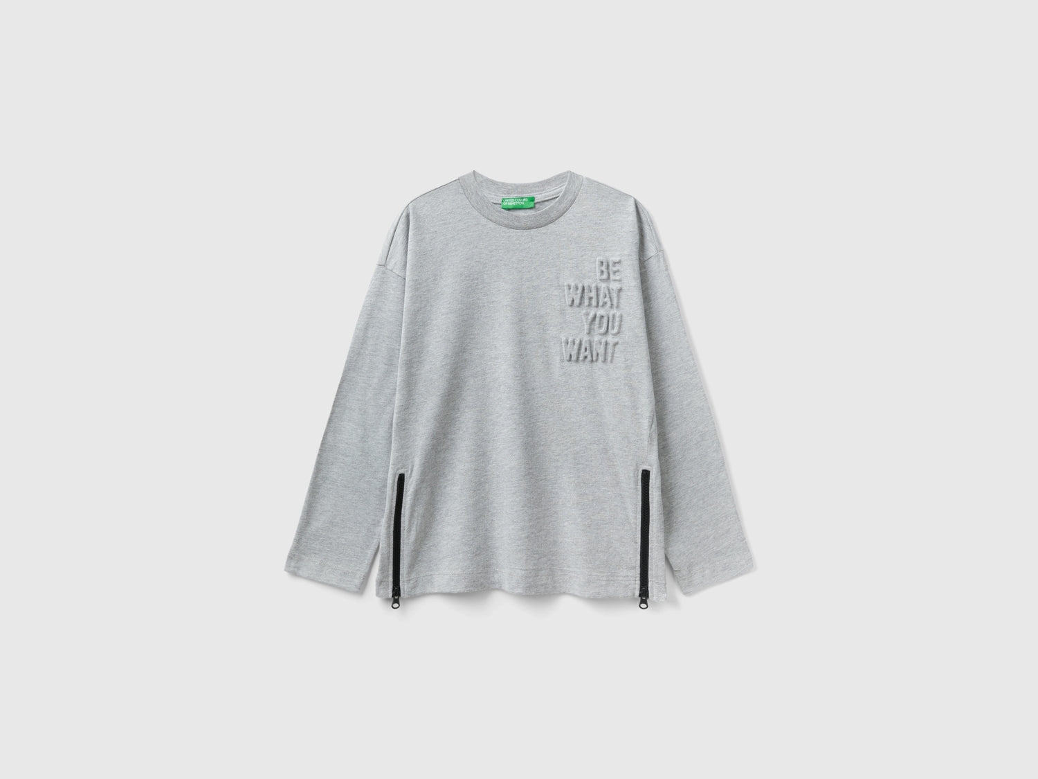 Felpa over fit con stampa in rilievo da bambino grigio chiaro | Benetton Outlet
