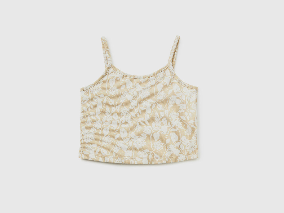 Top smanicato a costine di cotone elasticizzato